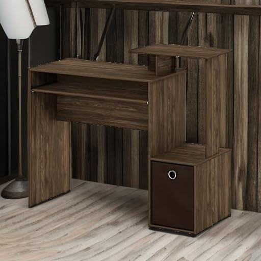 Furinno Econ Multipurpose Home Office Computer Writing Desk, Computer Desk, Study Desk, w/Bin, Columbia Walnut/Dark Brown, 100.1 (W) x 86.6 (H) x 39.9