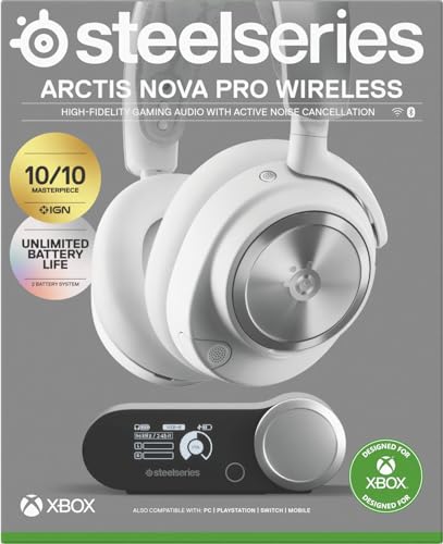 SteelSeries Arctis Nova Pro Wireless Xbox Omni-Platform Gaming Headset — Neodymium Magnetic Drivers — Active Noise Cancellation — 2 Battery System — Xbox, PC, PS5, PS4, Switch, Mobile