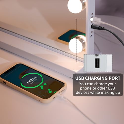 Hansong Bluetooth Hollywood Vanity Mirror with Lights, USB Charging, Touchscreen Control for Bedroom, Large 15 Dimmable LED Bulbs Makeup Mirror