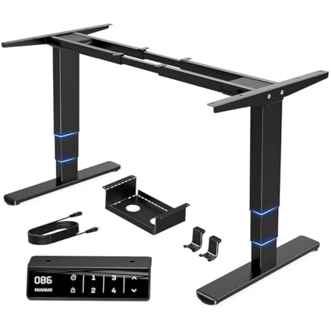 HUANUO 3 Stage Legs Standing Desk Frame with Dual Motors,Height Adjustable Electric Sit Stand Desk Frame for Home & Office, Heavy Duty Steel, Memory Controller, Frame Only, Black