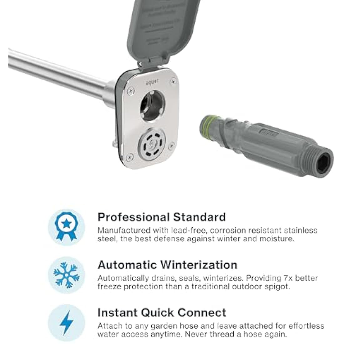 Aquor Wall Hydrant V2+, Frost-Free Outdoor Garden Faucet with Anti-Siphon and Quick Connect, 4 inch, Slate Gray Polymer