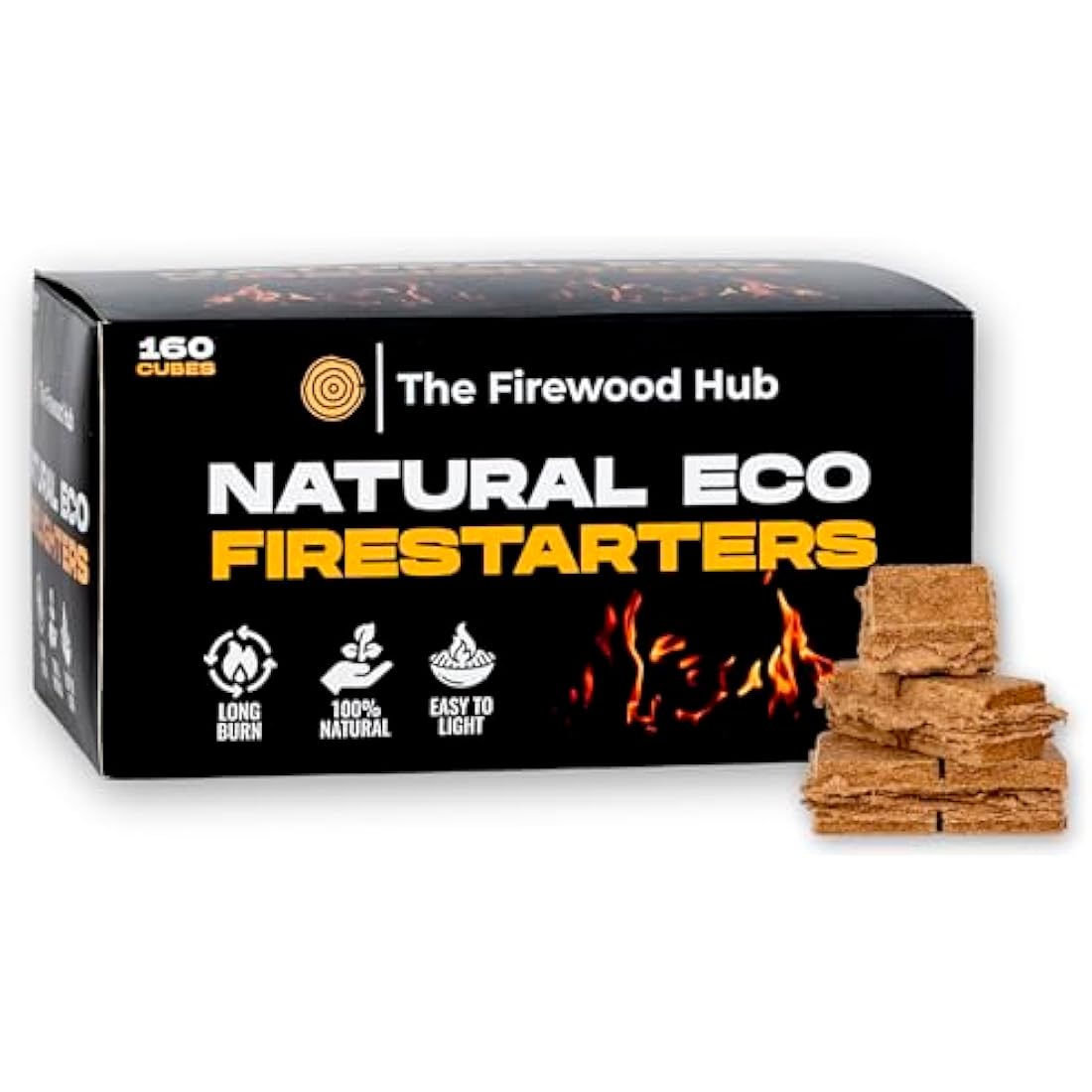 Fire Lighters - Natural Firelighters Made from Wood Fibre and Wax, Pack of 160, Long Burn Time Up to 10 Minutes, Ideal Fire Lighters for Wood Burners
