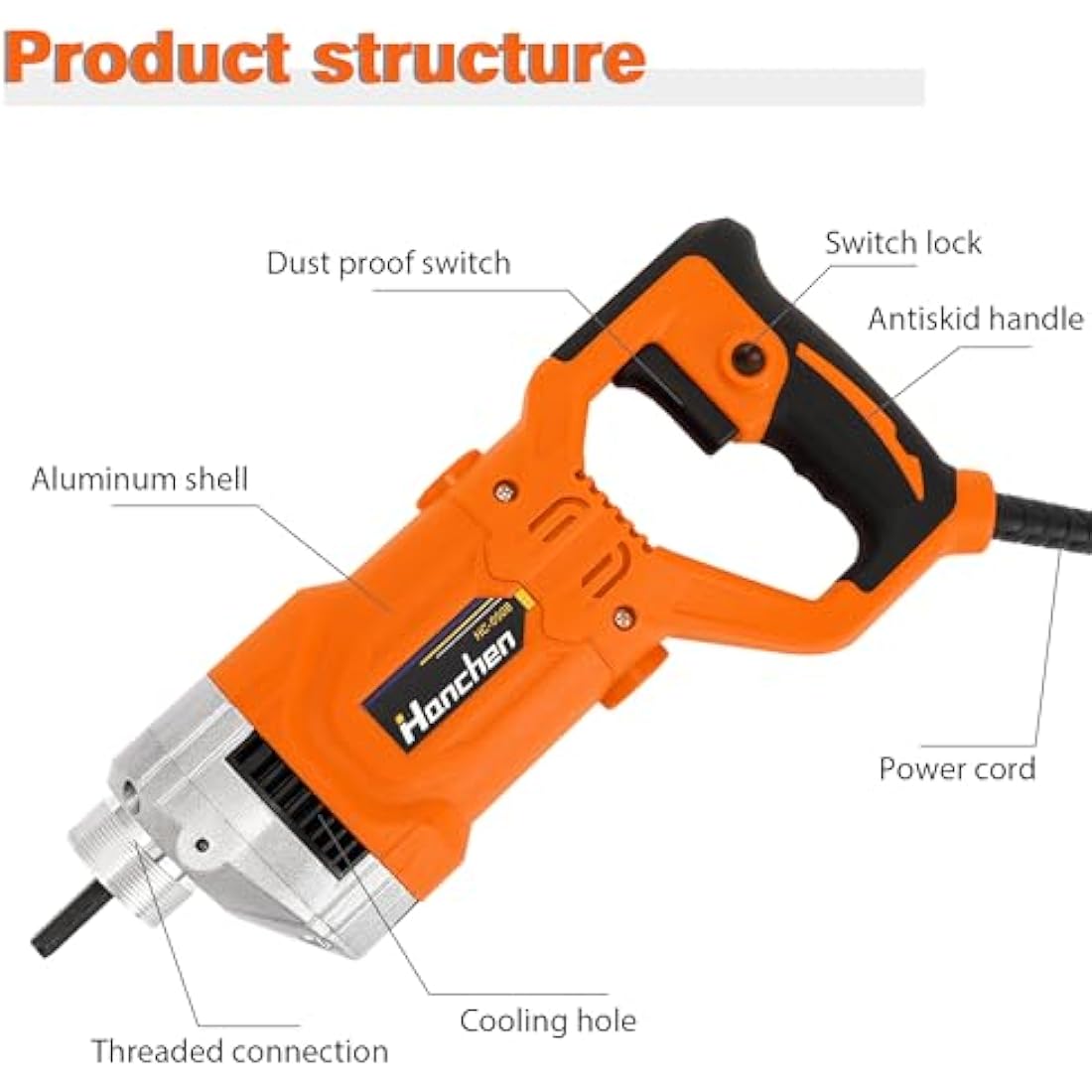 Hanchen Concrete Poker 1280W Concrete Vibrating Motor 5000r/min Aluminum Electric Industrial Vibrating Poker Vibrator with 1.5m Hose, Rod Diameter 35mm CE Certificated