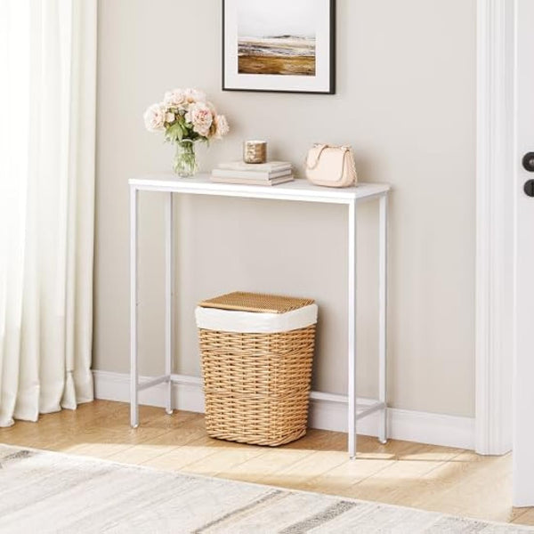 HOOBRO Console Table, Slim Console Table for Hallway, Metal Frame, Compact Display Table, Sofa Table for Small Spaces, Entryway, Living Room, Sturdy, Metal Frame, White EWW75XG01