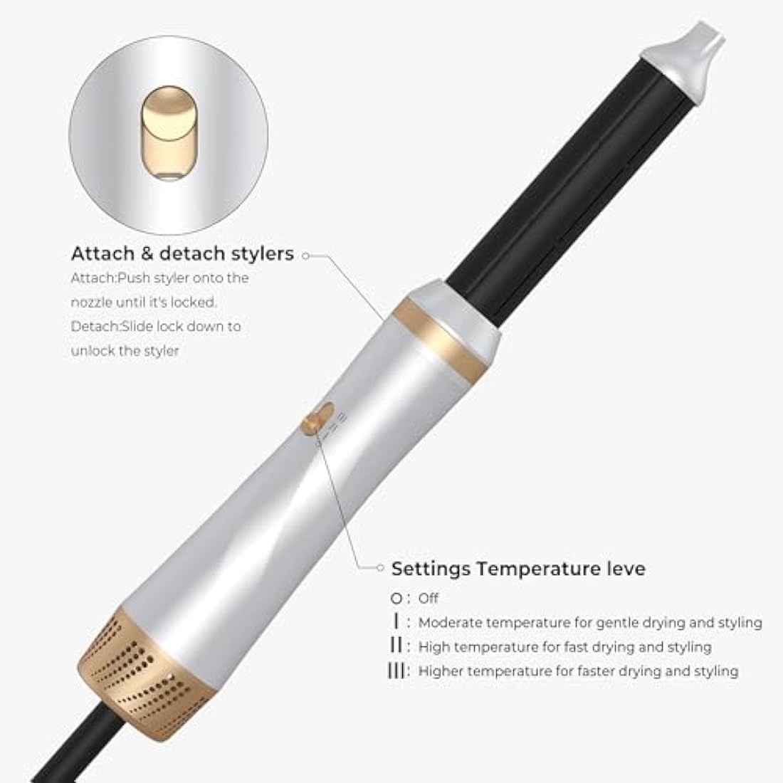 5 in 1 Air Styler – Magic Styler - Hair Dryer Brush – Multi use Styling Appliances - Thermal Wrap - for Curling, Straightening, Volumizing and Drying – Hair Curler – Ionic Technology (White)