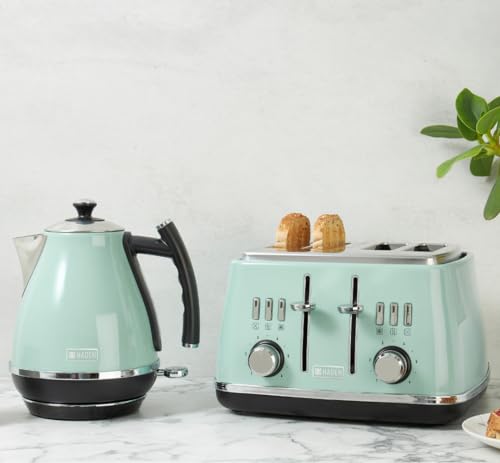 Haden Cotswold Green Kettle - Lightweight - Easy To Clean - 3KW Fast Boil, Stainless Steel Electric Kettle, 360° Base, Boil-Dry Protection - Retro Style Kettle and Toaster Sets