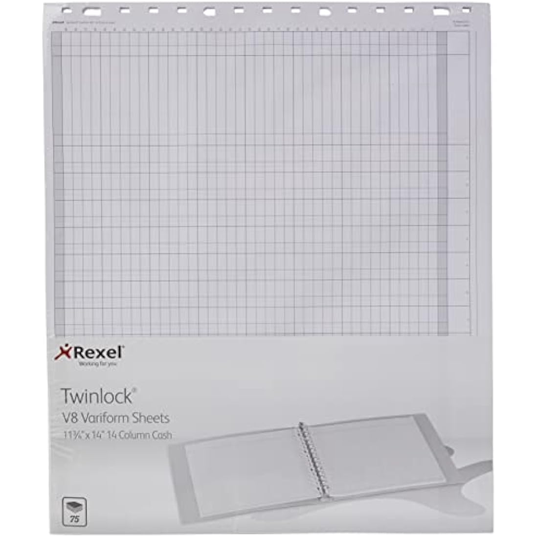 Rexel Twinlock Variform Multi-Ring Binder V8 Cash Refill Sheets 14 Columns , White (Pack of 75)