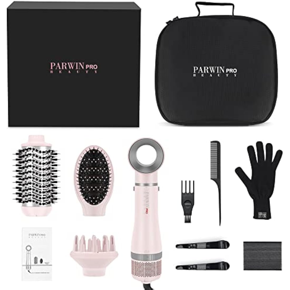 4 in 1 Hair Dryer Brush Set, Multi Air Styler with 4 Attachments as Hairdryer, Hot Air Brush, Hair Diffuser, Hot Brush for Hair Styling, Ionic Care Frizz-Free, Pink