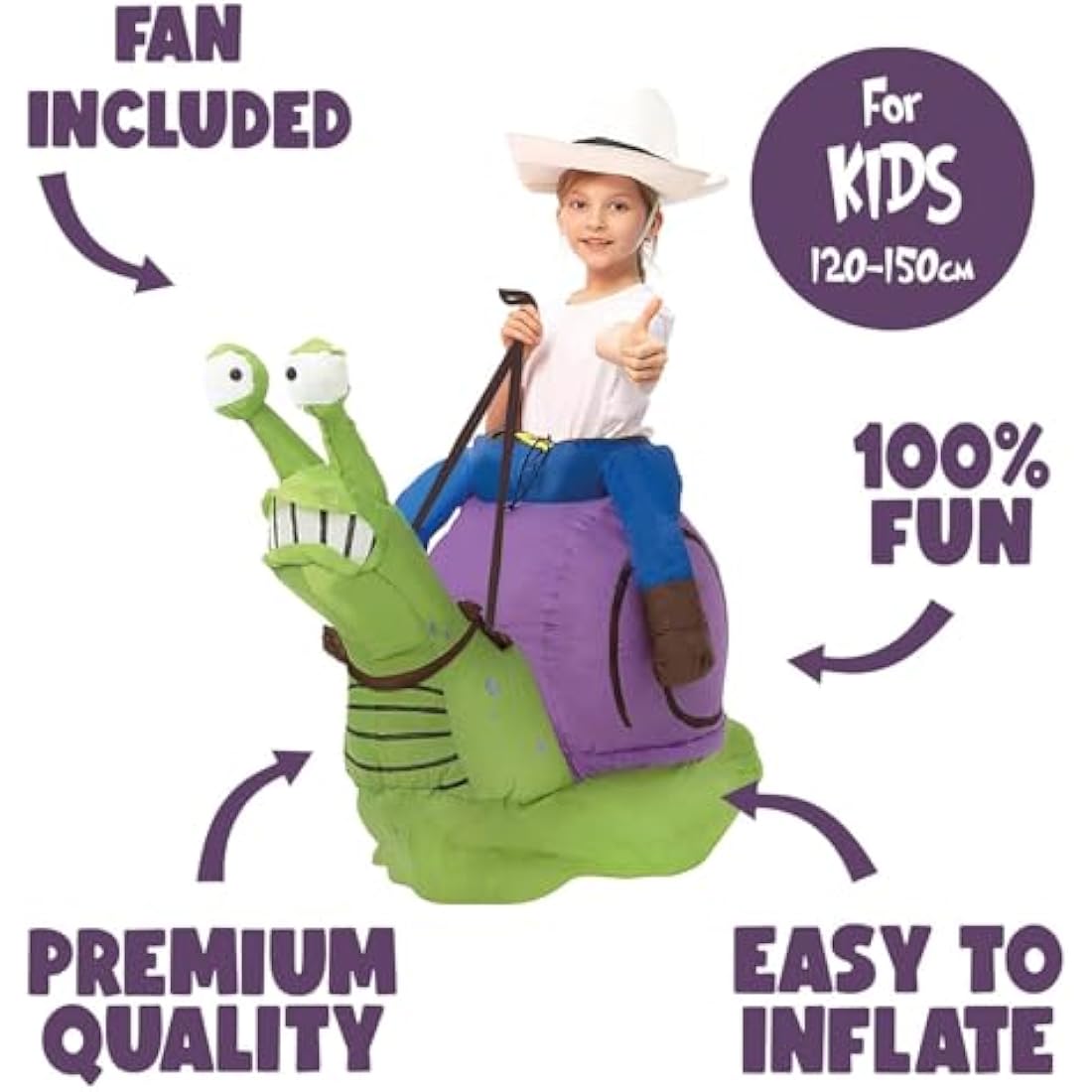 Inflatable Snail Disguise for Children | Size 120 to 150 cm | Made of Highly Resistant Polyester - Pleasant to Wear | Inflating System Included | Giant Animal | OriginalCup®