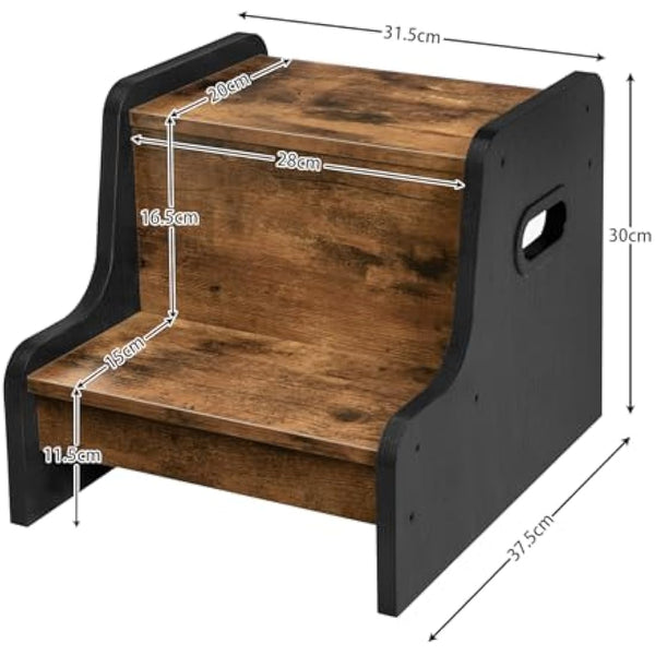 HOOBRO Step Stool for Kids, Two Step Toddler's Stool, Wooden Step Stool with Non-Slip Pads, Safe and Sturdy, Easy to Move, for Sink, Kitchen, Bathroom, Bedroom, Rustic Brown and Black EBF01JD01G1