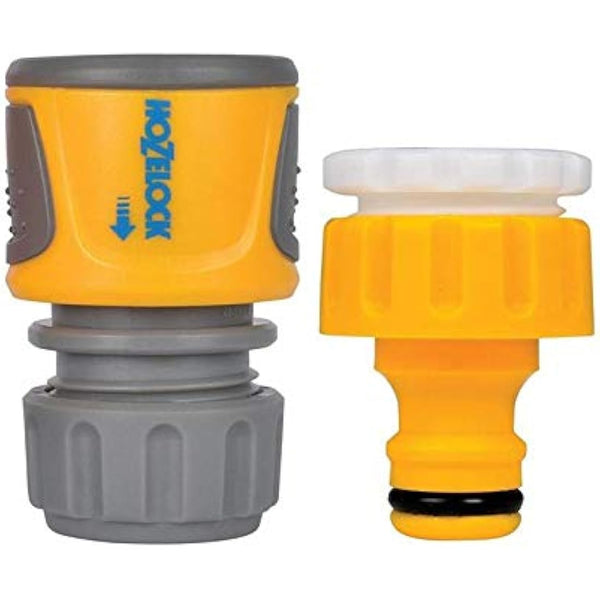 HOZELOCK - Outdoor Tap Connector Kit + Hose Connector ø 12.5 - 15mm (1/2"- 5/8") Soft Touch : For Taps Ø 21 - 26.5 mm (1/2"- 3/4"), Watertight, Non-slip, Easy to Fit [2071 0000]
