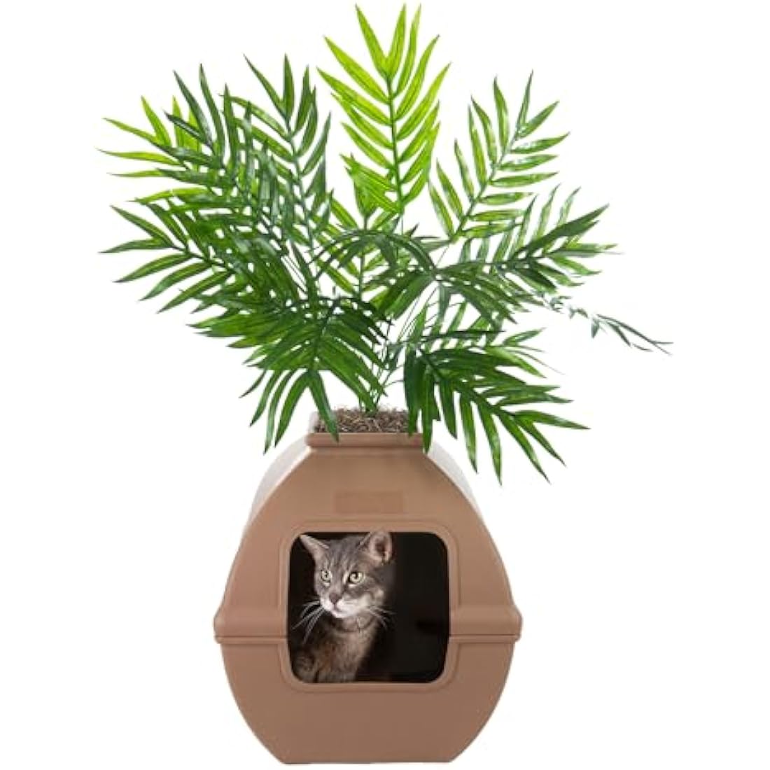 Good Pet Stuff, The Courtyard Hidden Litter Box, Artificial Plants & Enclosed Square Cat Planter Litter Box, Vented & Odor Filter, Easy to Clean, Mocha Brown