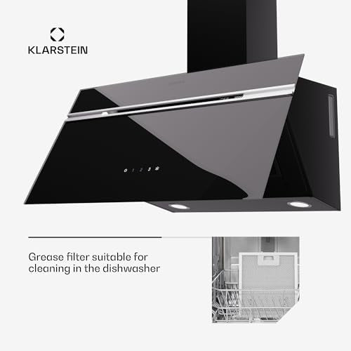Klarstein Alina 90 Angled Cooker Hood - 600m³/h Air Flow, Touch Panel, LED Backlighting, Quiet 63dB, Energy Class A, 90cm Extractor Hood, Black