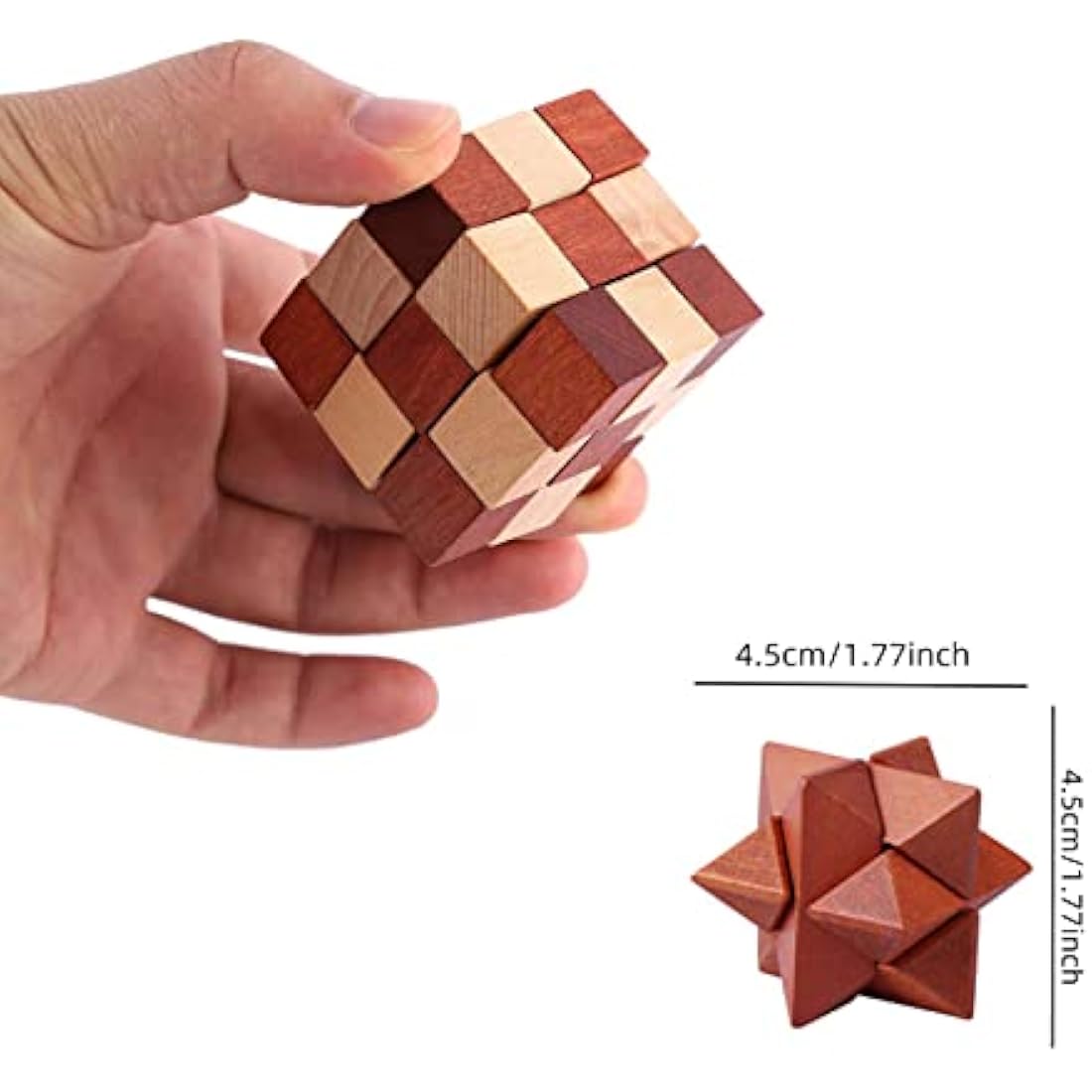 Holzsammlung Set of 6 3D Wooden Brain Teaser Puzzles, IQ Challenge Puzzle Games, Small Logic Mind Puzzle Box Toy Removing Assembling Lock Puzzle Gift Set for Adults Teenagers Kids, 1.8inch 4.5cm