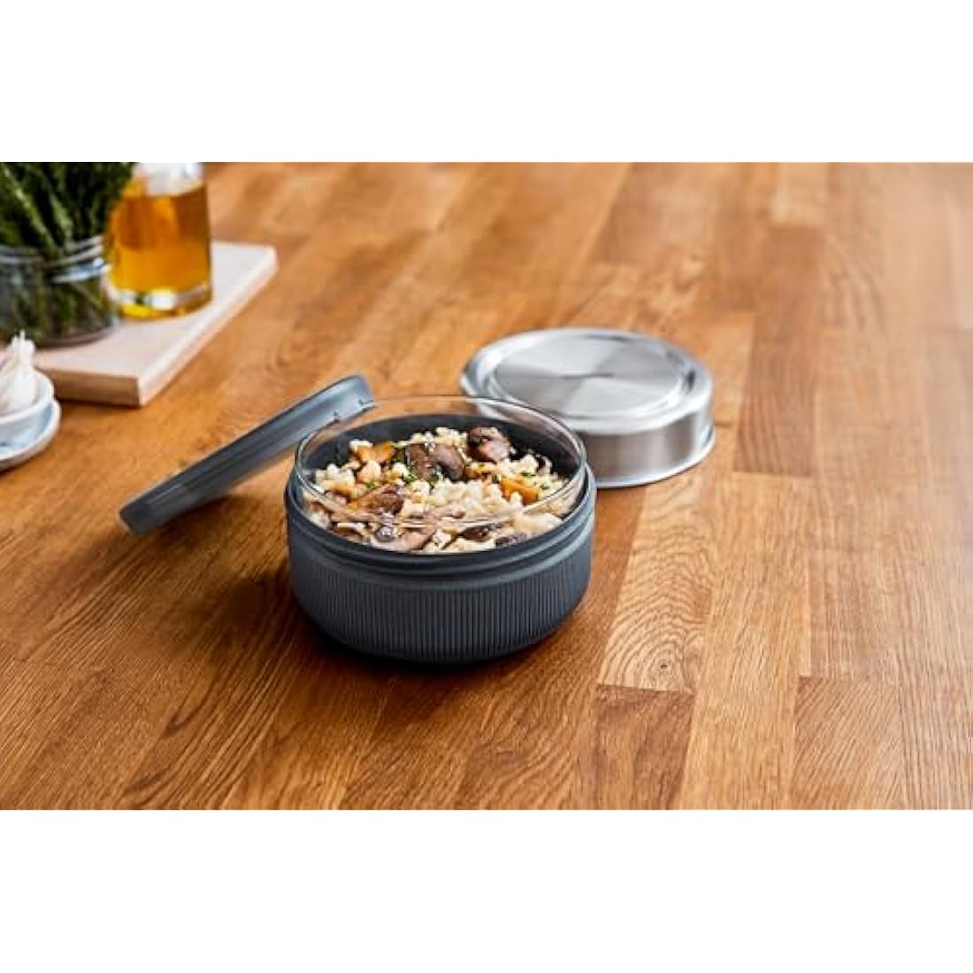 Black+Blum Bowl | Leakproof Meal Prep Lunch Box Food Container, Glass, stainless steel, polypropylene with wood fibre and silicone, Slate, 750 ml/ 25 fl oz
