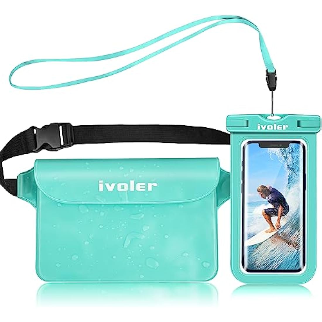 ivoler Waterproof Pouch Bag + Phone Case, Waterproof Case Dry Bag for Beach,Swim,Boating,Kayaking,Hiking,Protect Phone, Camera, Cash, Mp3, Passport, Document From Water, Sand, Snow, Dust - Green