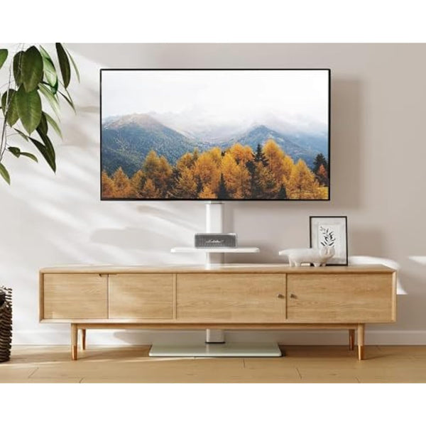 FITUEYES White TV Floor Stand for 32 to 60 inch TVs, Floor Standing TV Stand with Adjustable Shelf, Swivel Bracket, Height Adjustable, Holds 30kgs, Max VESA 600x400mm