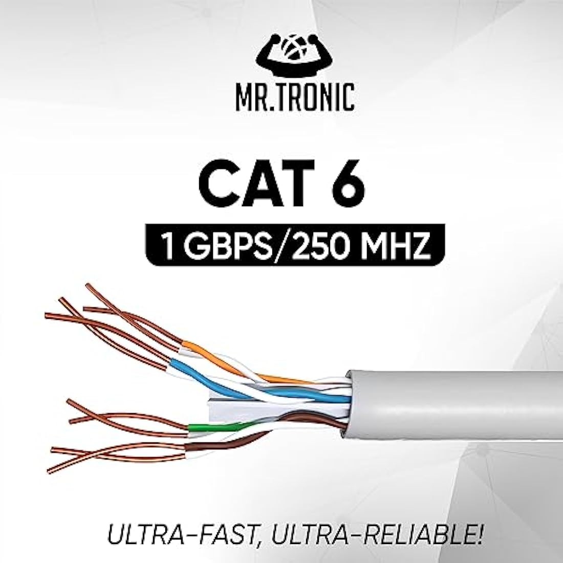 Mr. Tronic Bulk Cat 6 Ethernet Cable 100m, High Speed LAN Ethernet Network Cable, 100m Bulk Cat6 Internet 1 Gbps, 250 MHz, ADSL AWG24, UTP CCA (100 Meters, Grey)
