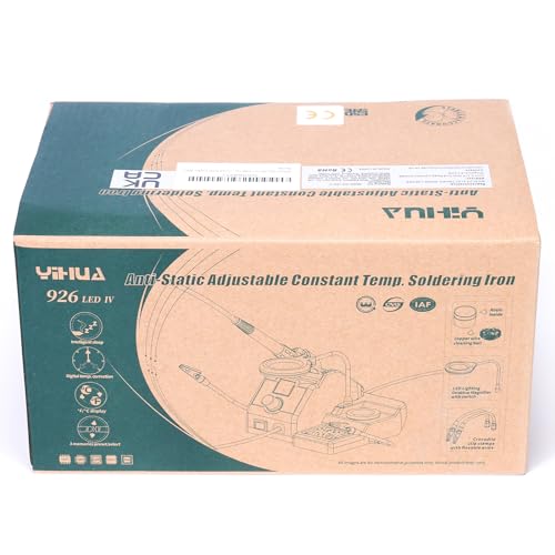 YIHUA 926LED IV 60W Digital Soldering Iron Station Kit w Temperature Stabilization for Soldering & Desoldering w Helping Hands 5 Soldering Iron Tips Lead-Free Solder Solder Sucker UK Plug (Silver)