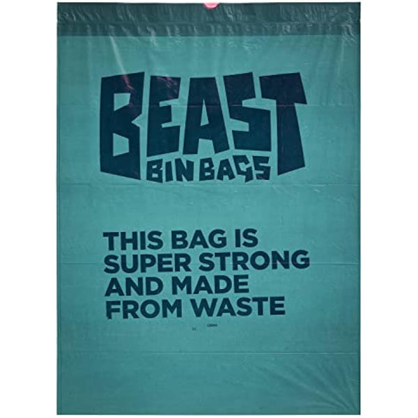 BEAST BIN BAGS, Mega Pack, 20 Rolls of 10 x 50 Litre Bags (Total 200 Bags) - Made From 100% Recycled LLDPE - Incredibly Strong Drawstring Swing Blue Bin Bags
