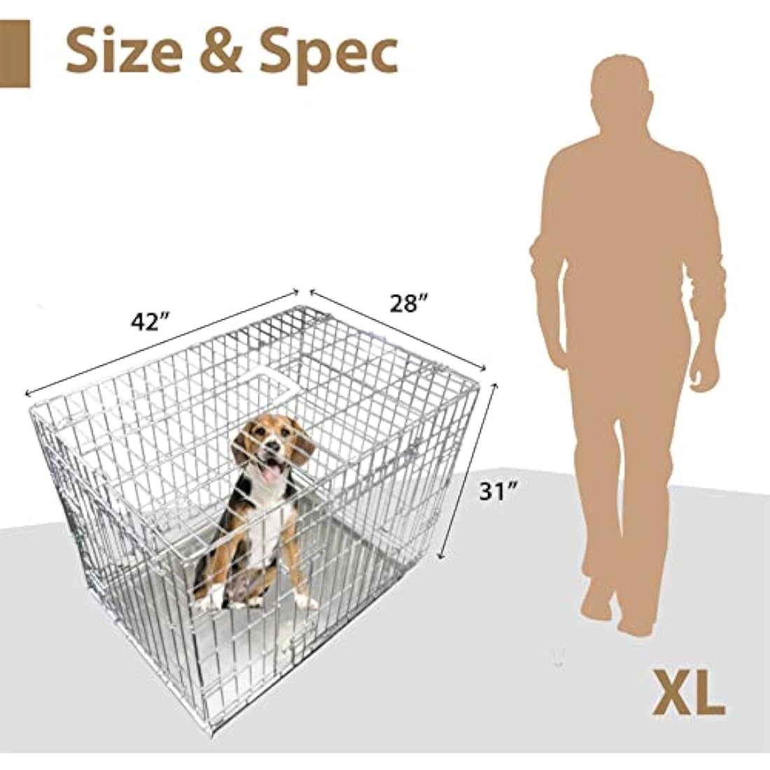 Ellie-Bo Silver Standard XL 42-inch Folding 2-Door Dog Cage/Crate with Metal Tray