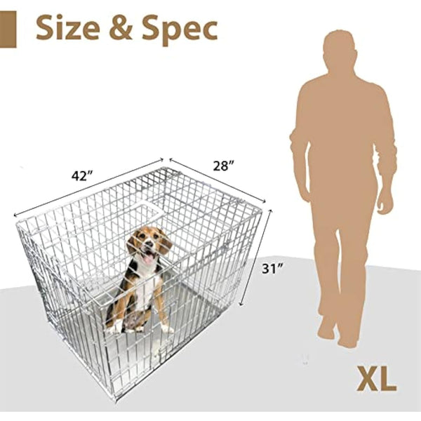 Ellie-Bo Silver Standard XL 42-inch Folding 2-Door Dog Cage/Crate with Metal Tray
