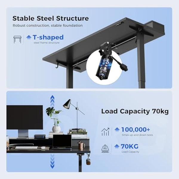 Agilestic Height Adjustable Desk with Two Drawers, 120 x 60 cm Electric Computer Desks with Memory Function, Sit Stand Desk, Black