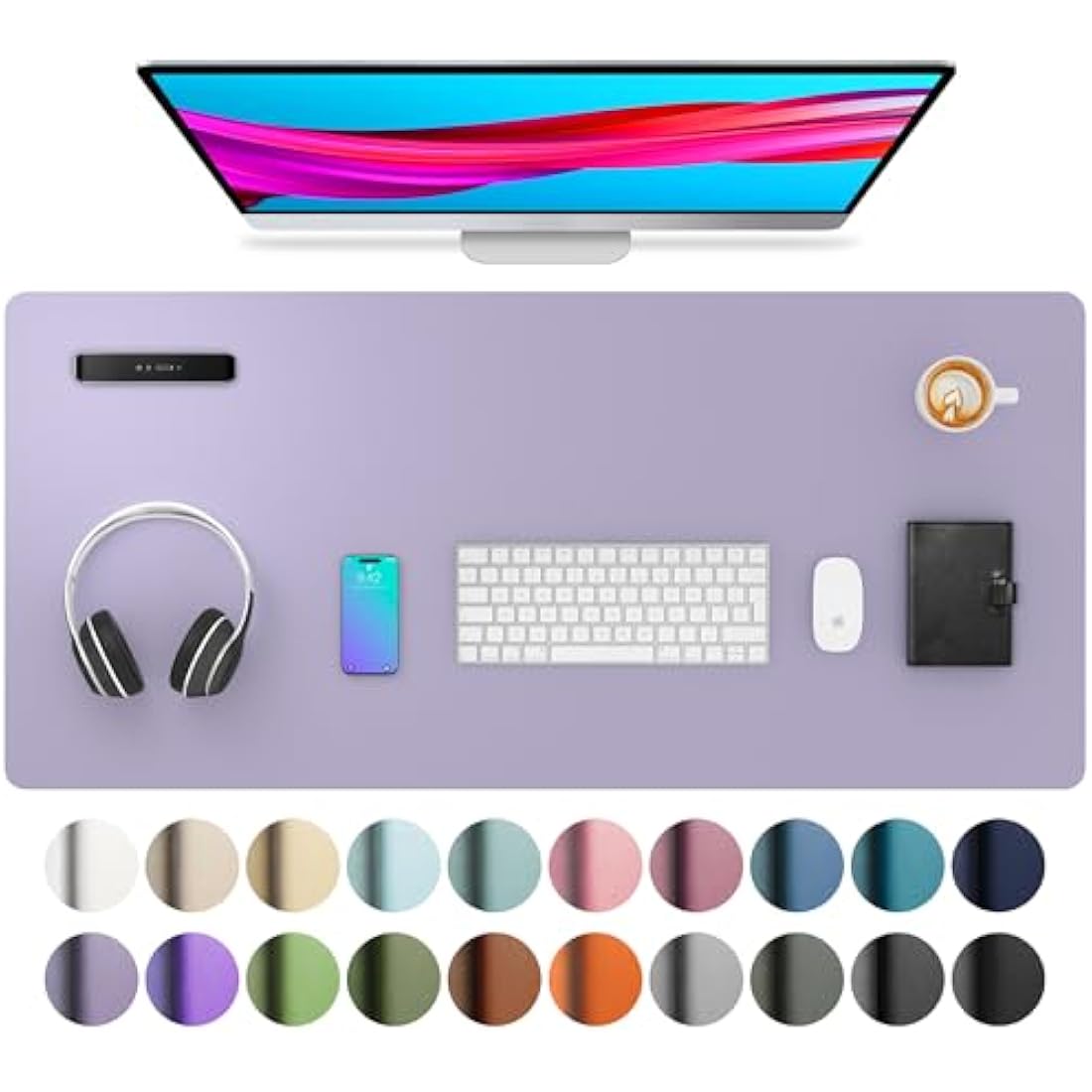 Aothia Leather Desk Mat, Large Mouse Mat, Non-Slip Desk Pad Desk Protector Mat, Waterproof PU Leather Laptop Mat Table Mat Desk Writing Pad for Office and Home (91cmx43cm, Lavender)