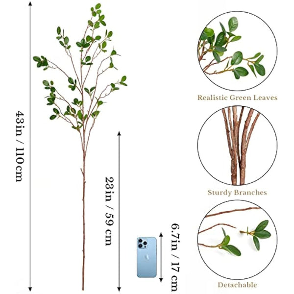 Dremisland 3Pcs Artificial Ficus Branches Faux Leaf Spray 43.3inch Artificial Greenery Stems Green Eucalyptus Branches Fake Ficus Twig Plants Bushes Shrubs for Vase Filler Home Wedding Office Decor