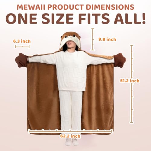 Mewaii Oversized Wearable Blanket Hoodie  Kawaii Otter Hooded Cloak, Soft Plush Flannel Blanket Hoodie, Unisex Cozy Blanket for Kids, Women,