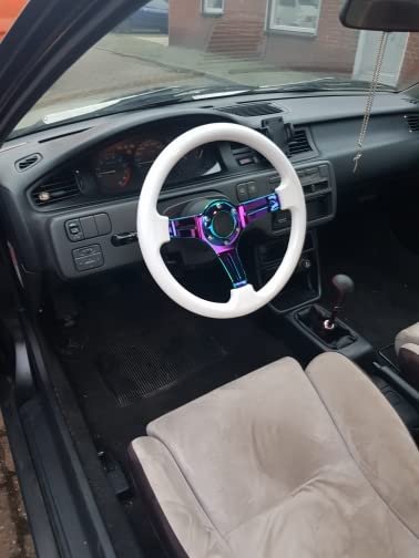 350mm Green Racing Steering Wheel Neo Chrome Spoke Universal 6 Bolts 45mm Deep Dish Classic ABS Wood Steering Wheel with Horn Button