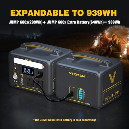 VTOMAN Jump 600X Portable Power Station 600W - 299Wh Solar Generator LiFePO4 Battery Power Station with 600W Pure Sine Wave (Surge 1200W) AC Outlet, PD 60W USB-C, 3x Regulated 12V/10A DC for Camping