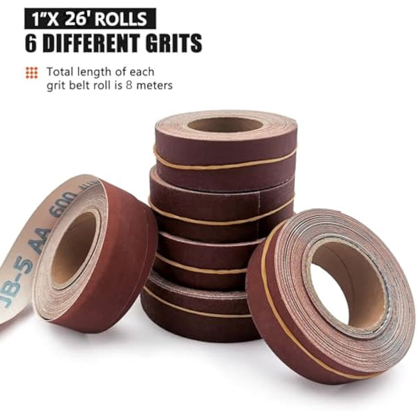 6 Rolls Sandpaper, 2.5cm x 8m Sand Paper Abrasive Paper with Dispenser Emery Cloth Roll for Wood Furniture Finishing Metal Sanding Automotive Polishing, 80/150/240/320/400/600