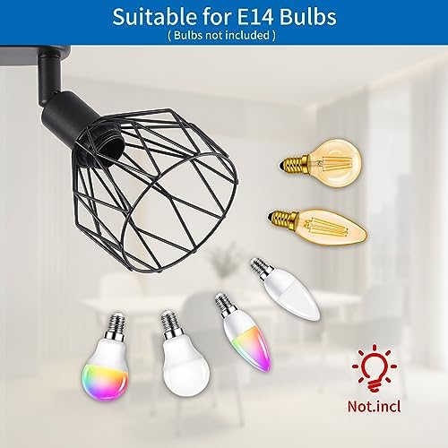 ANWIO Spot Light Fittings Ceilings,Kitchen Lights Ceiling with E14 Base Metal Wire Cage,Adjustable Black 3 Way Spotlights Ceiling Light,Ceiling Lights for Living Room