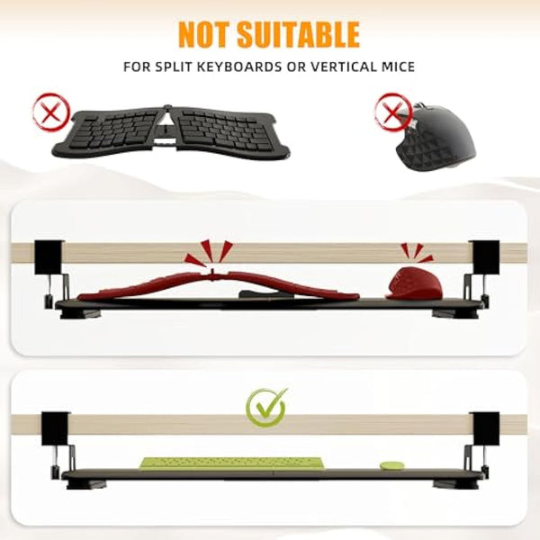 ERGOMAKER Keyboard Tray Under Desk, Pull Out Keyboard Tray with Extra Sturdy Clamp Mount System, 65x30cm (76cm Including Clamps) Computer Drawer for Typing, Perfect for Home or Office, Black.