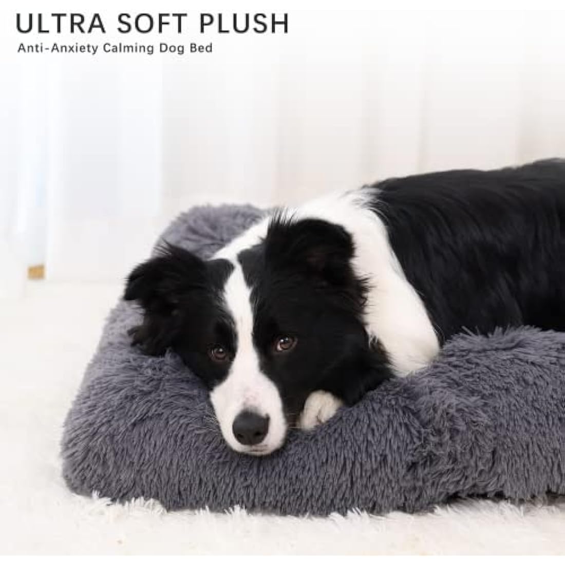 Jaspuriea Medium Dog Bed Washable Dog Crate Mattress Calming Fluffy Anti Anxiety Dog Beds Deluxe Plush Dog Mat with Anti-Slip Bottom, Dark Grey, 75x50x7cm