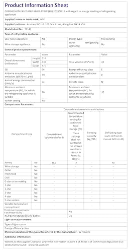 HCK 48L Mini Fridge with Glass Door, 0-15°C Cooling Zone and 2 Shelves, Compact Beverage Refrigerator Cooler for Bar and Living Room