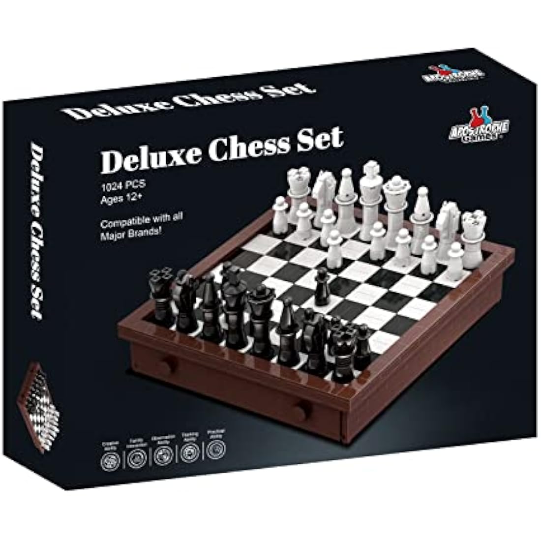 APOSTROPHE Games Building Block Deluxe Chess Set - 1,024 Pcs - Build Your own Chess Pieces & Board, Compatible with All Major Building Blocks