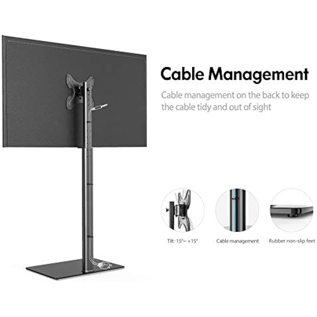 FITUEYES TV Floor Stand for 19-42 Inch TV, Universal Corner TV Stand, Tilt Swivel & Height Adjustable, Tall Black TV Stand Replacement, Max. VESA 200x200mm Holds 35kg