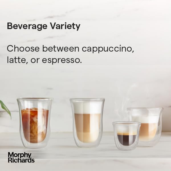 Morphy Richards Compact Espresso Machine, Dual Cup, 1L Water tank, Variable Steam Control and Milk Frother Wand, Ground Coffee and ESE Pod Compatible, Stainless Steel, 172022