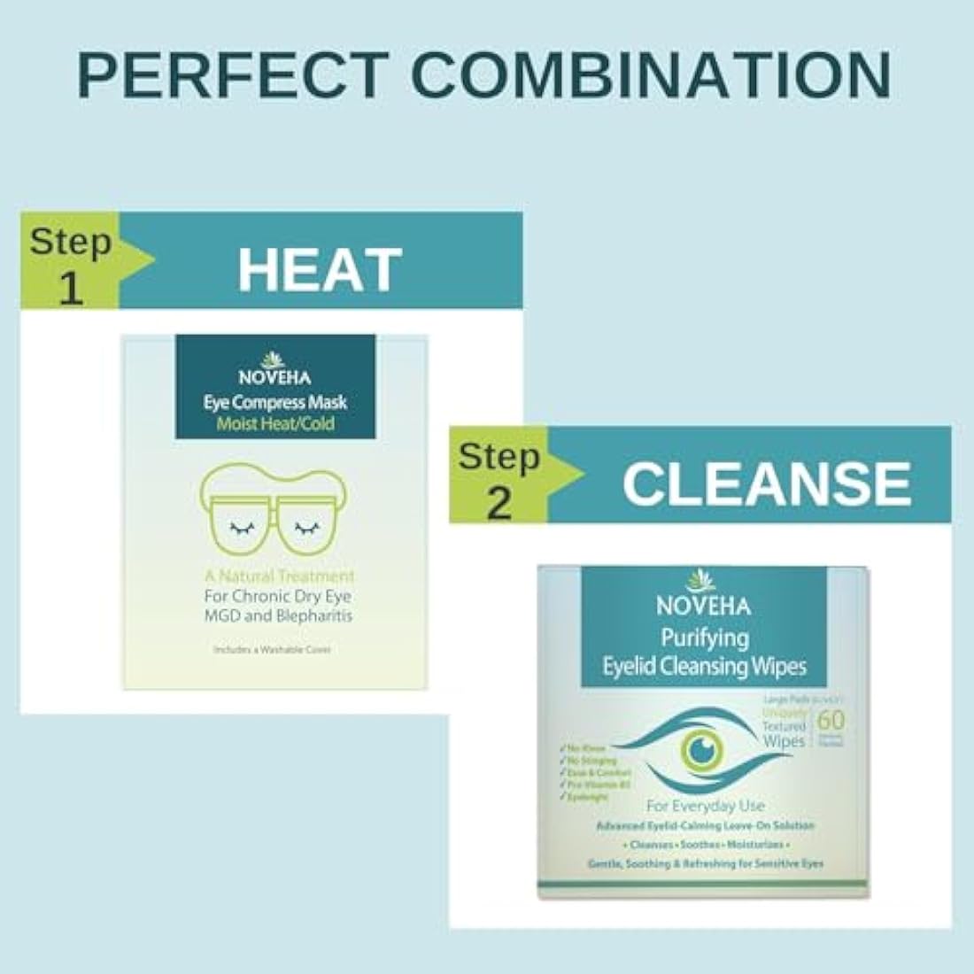 Antimicrobial Eyelid & Lash Wipes | For Itchy, Dry Eyes, Styes & Blepharitis, Gentle & Natural 0.02% Pure Hypochlorous Acid Cleansing Wipes, Hypoallergenic & Soothing For Sensitive Eyes, Pack of 60