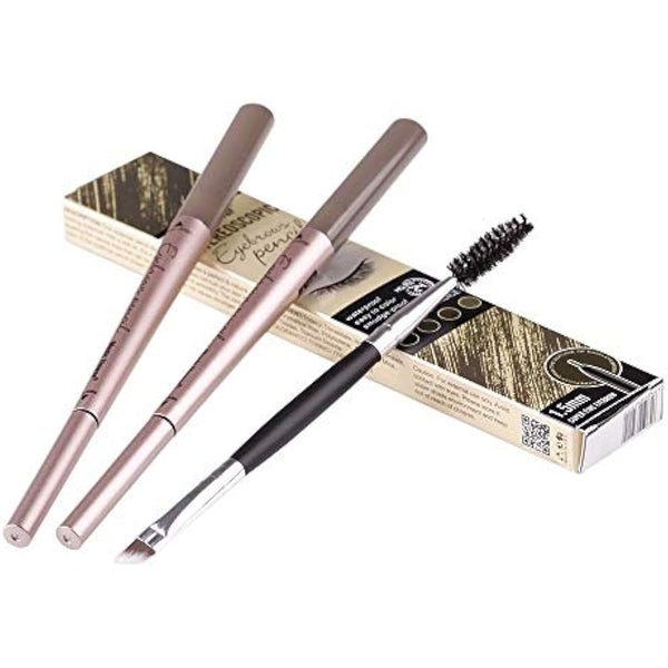 HeyBeauty Eyebrow Pencil with Brow Brush, Double Ended Eyebrow Pen, Automatic Makeup Cosmetic Tool Dark Brown 2 PCS