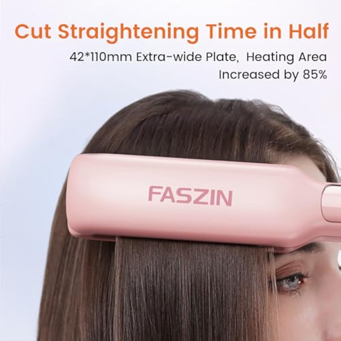 Faszin Professional Hair Straighteners, 42mm Wide Plate Titanium Negative Ion Flat Iron, 30s Rapid Heating, 11 Adjustable Temperature Levels (130-230℃), Real-time Temperature Display-Pink