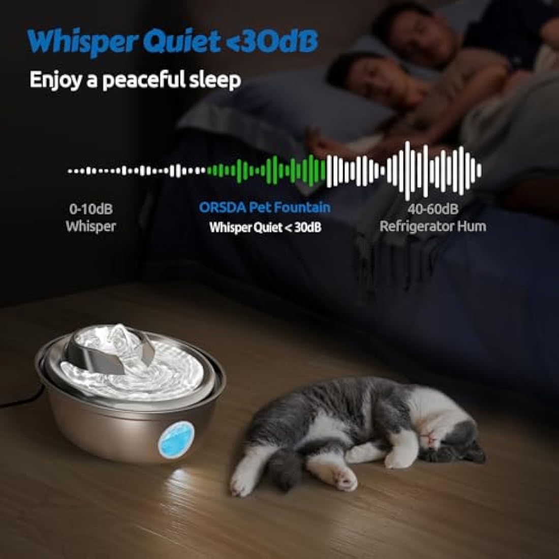 GoldenSun Cat Water Fountain, 67oz/2L Stainless Steel Pet Water Fountain Inside, Automatic Dog Drinking Fountain with Water Level Visual Window for Cats and Small Dogs