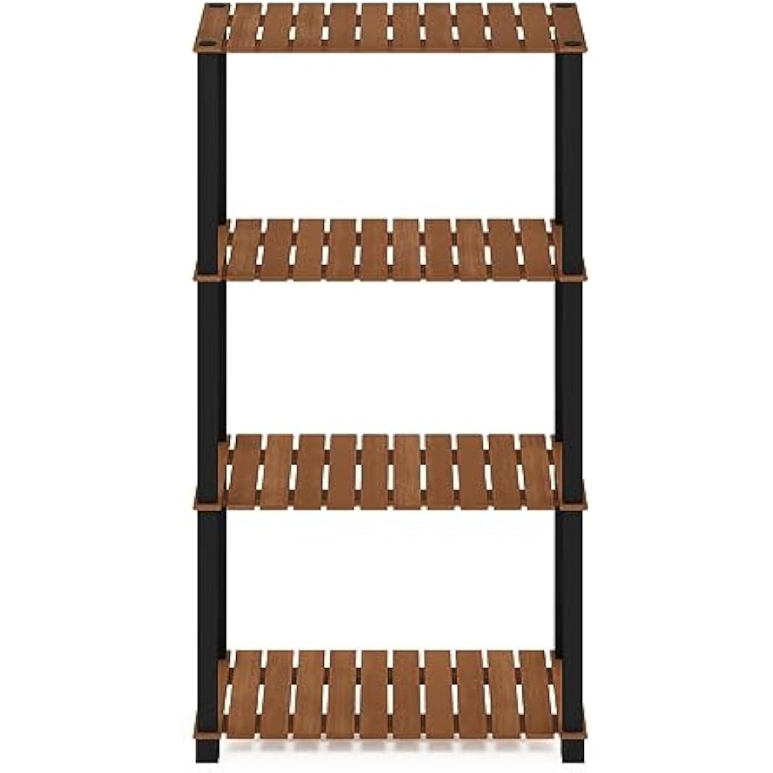 Furinno Pangkor 4-Tier Turn-N-Tube Indoor Outdoor Plant Shelf Wood Stand with Square Poles, Natural/Black