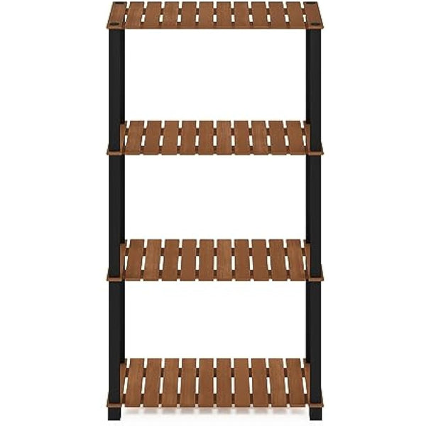 Furinno Pangkor 4-Tier Turn-N-Tube Indoor Outdoor Plant Shelf Wood Stand with Square Poles, Natural/Black