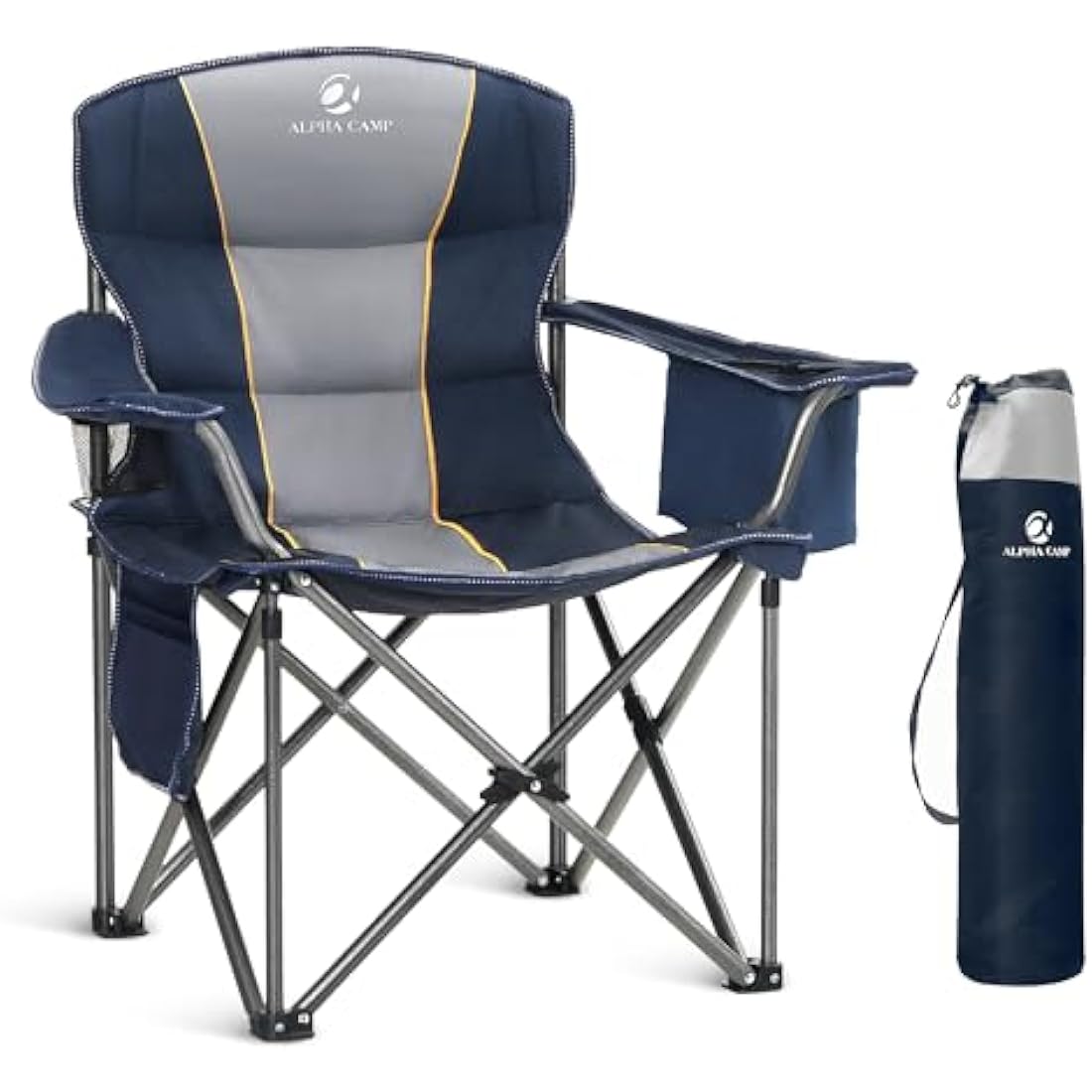 ALPHA CAMP Camping Chairs for Adults Heavy Duty Camping Chair Up to 200 kg Folding Camp Chair with Cup Holder and Cooler Bag for Outdoor Picnic Fishing, Lightweight and Portable, Blue