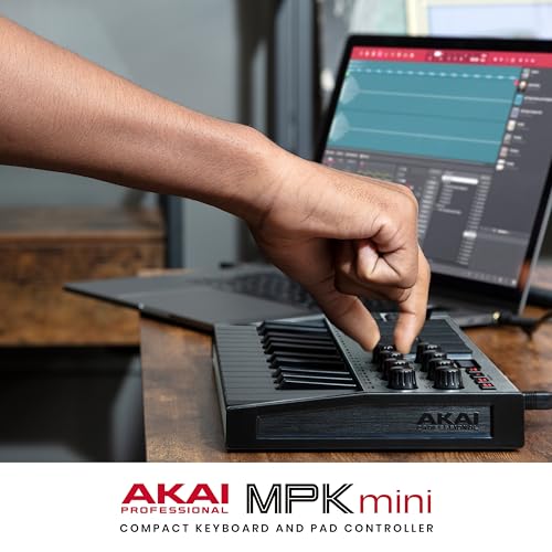 Akai Professional MPK Mini MK3 - 25 Key USB MIDI Keyboard Controller with 8 Backlit Drum Pads, 8 Knobs and Music Production Software and Native Instruments Sound Package (NKS Integration)