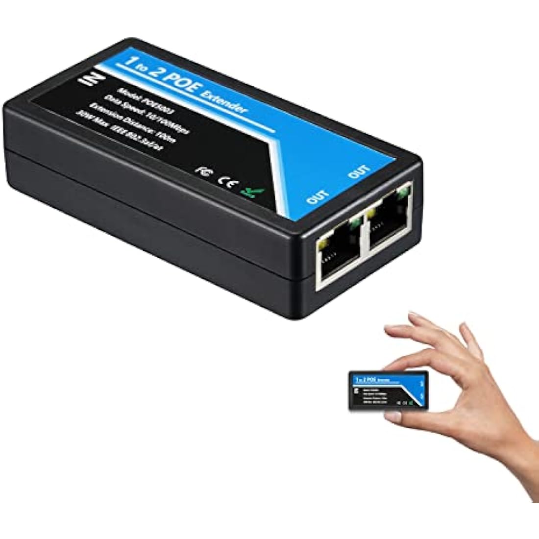 2 Port POE Extender Comply IEEE 802.3af/at Standard 10,100Mbps, POE Repeater 100 meters(328 ft) Extender 1 in 2 Out for POE IP Camera over Cat5/Cat6 or Better UTP Cables (POE5003)