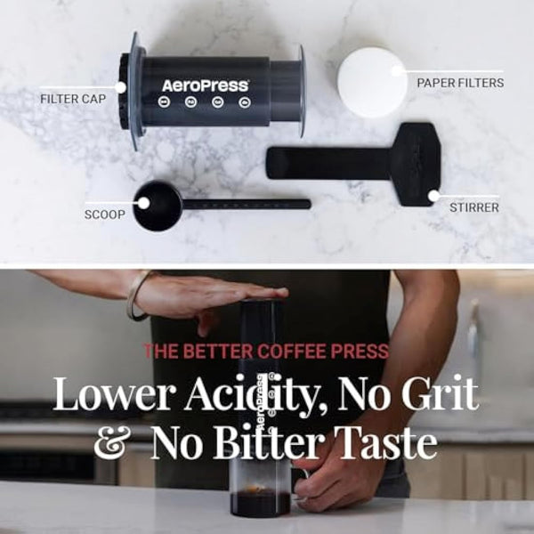 AeroPress Coffee and Espresso Maker - Quickly Makes Delicious Coffee Without Bitterness - 1 to 3 Cups Per Pressing,Black